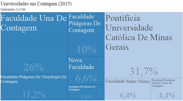 Principais universidades segundo alunos matriculados (%) - Contagem - 2015